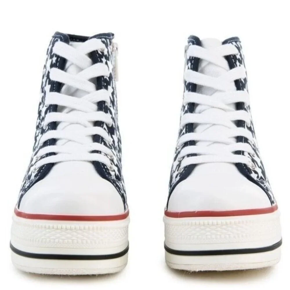 NEW Platform Red White Blue Stars Flag Hi Top Sneakers Women's SIZE 6.5 - Picture 7 of 7